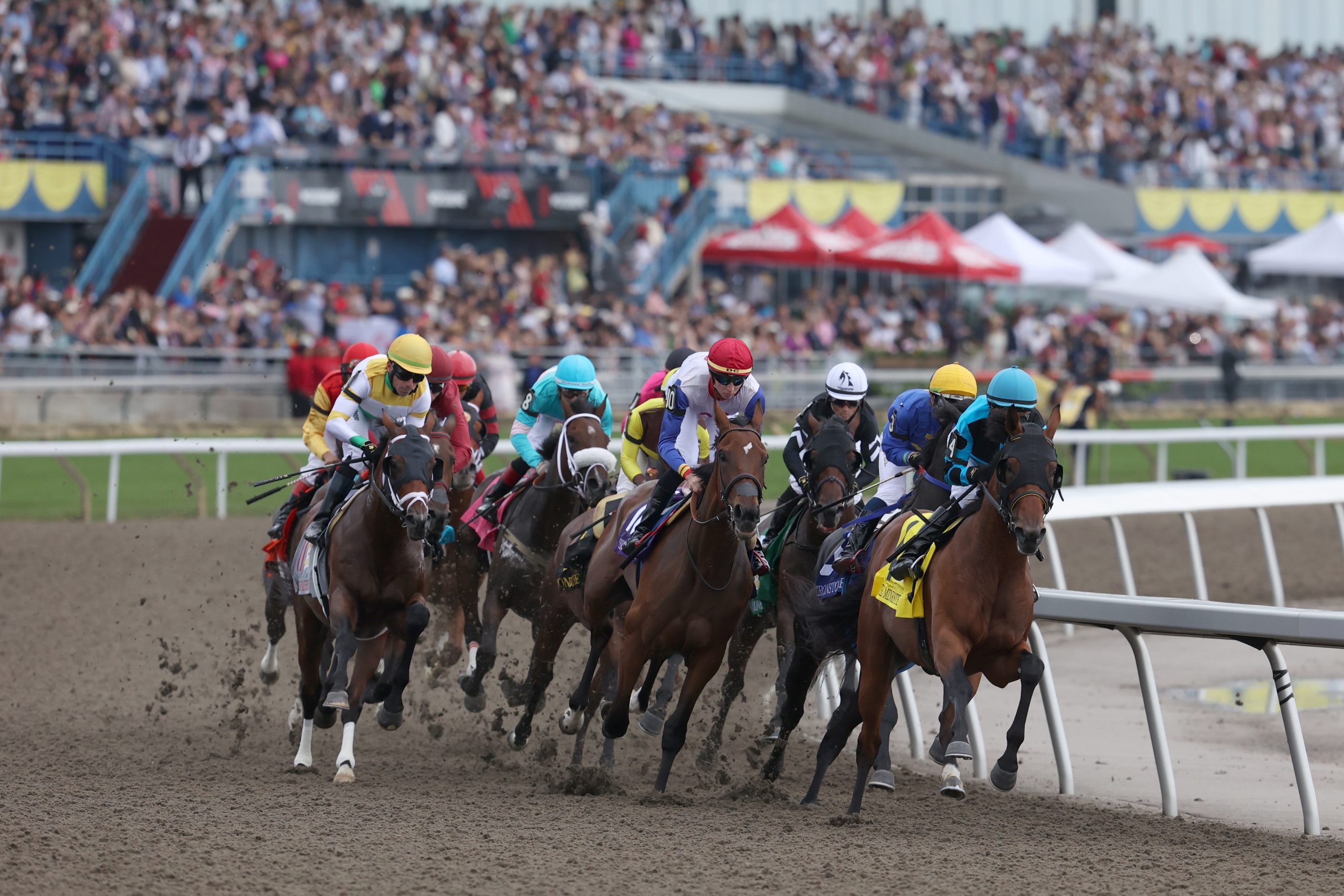 Toronto On.August 21, 2022.Woodbine Racetrack.Queen's Plate 1st turn.Moira (#8) ridden by jockey Rafael Hernandez capture the Plate.Woodbine/ Michael Burns Photo