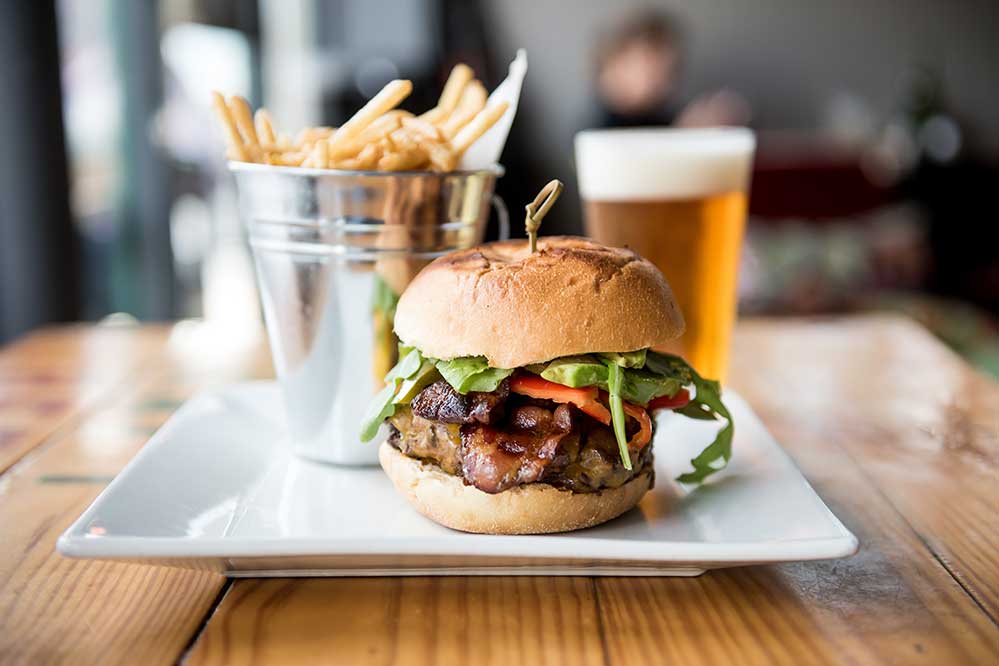 Burger at Trackside Bar and Patio at Woodbine Mohawk Park