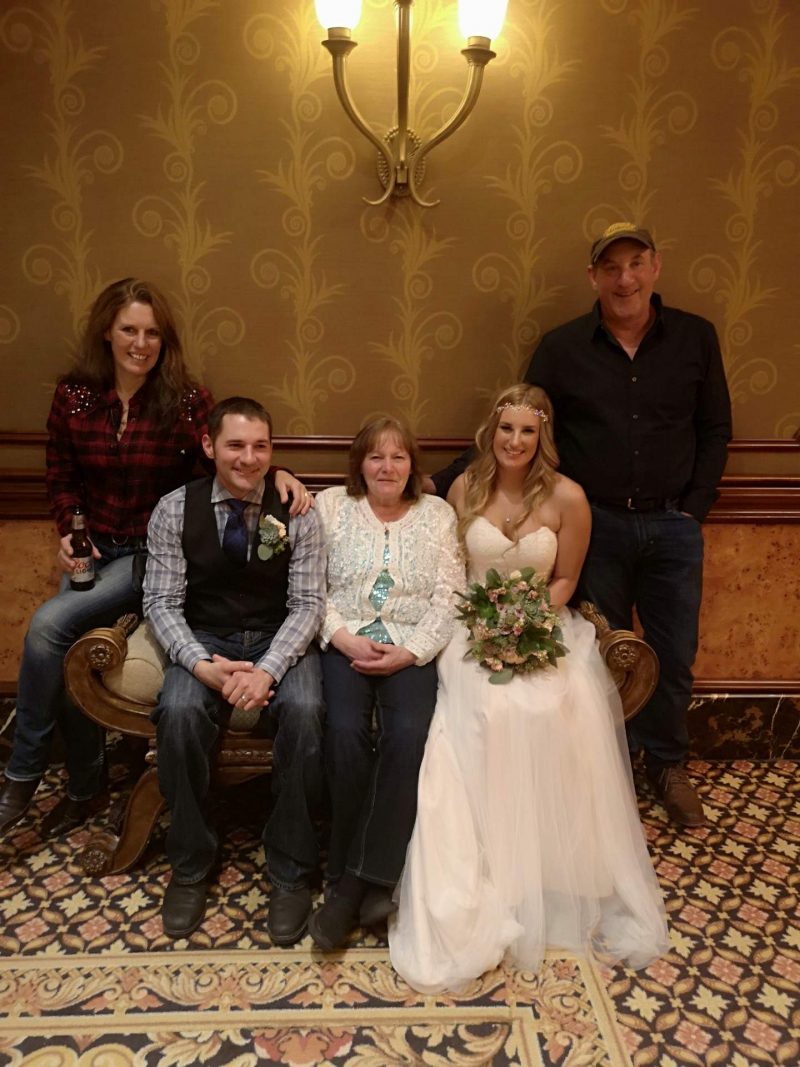 Kathy and John Cecchin on the ends with their daughter Nikki, her husband Paul and his mother.