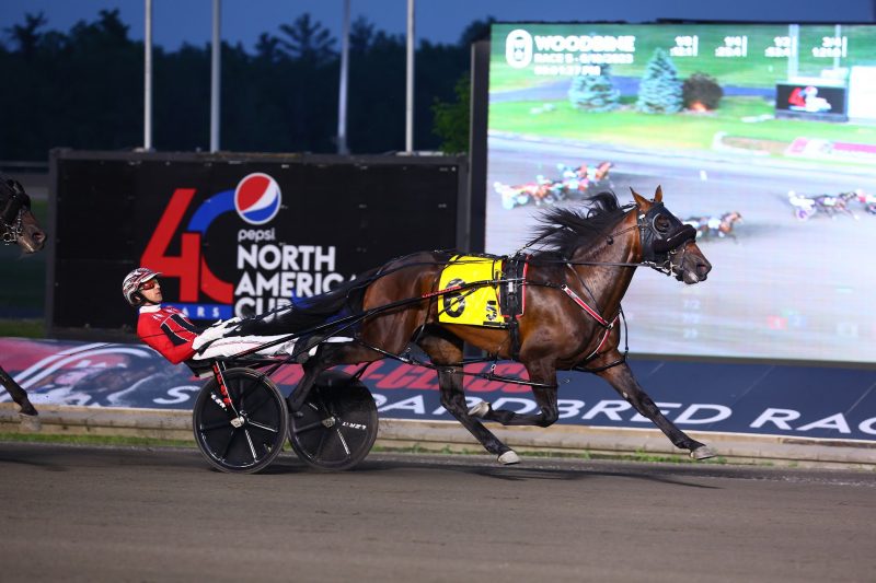 Fulton and driver Dexter Dunn winning the second Pepsi North America Cup Elimination on June 10, 2023 at Woodbine Mohawk Park (New Image Media)
