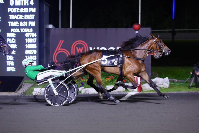 Bond and driver Ake Svanstedt winning the Elegantimage Final on September 23, 2023 at Woodbine Mohawk Park (New Image Media)